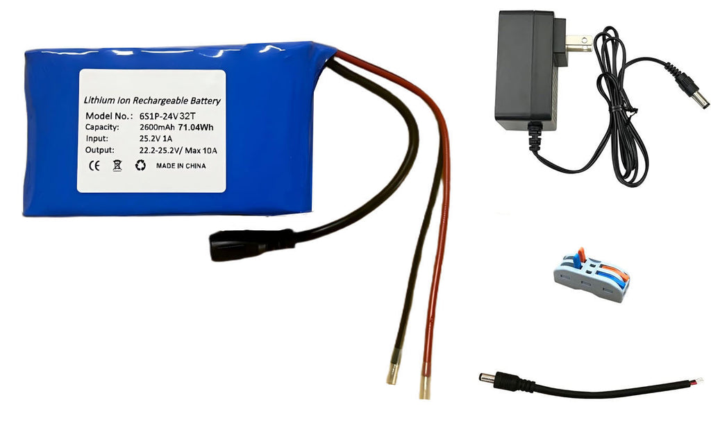 Seasider 24V 3.2Ah Rechargeable Li-ion Battery Pack, Portable Bare Leads Wire Battery with 24V Charger