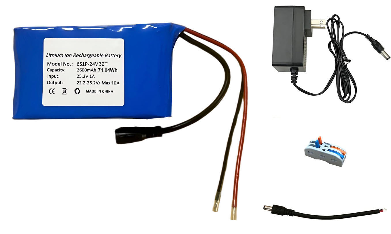 Seasider 24V 3.2Ah Rechargeable Li-ion Battery Pack, Portable Bare Leads Wire Battery with 24V Charger