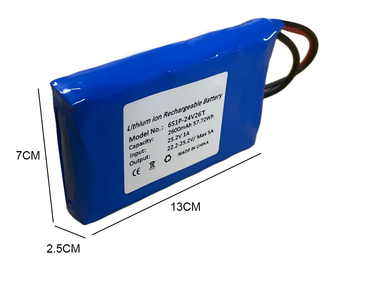 Seasider 24V 2.6Ah Rechargeable Li-ion Battery Pack, Portable Bare Leads Wire Battery with 24V Charger