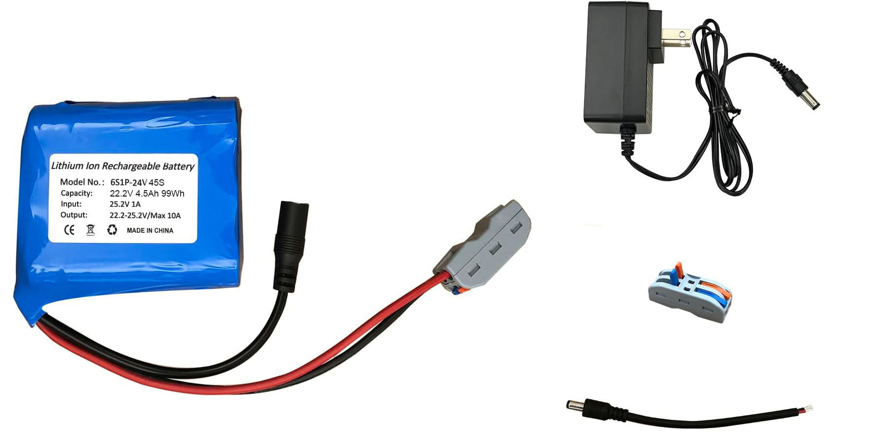 Seasider 24V 4.5Ah Rechargeable Li-ion Battery Pack, Portable Bare Leads Wire Replacement Battery with 24Volt Charger