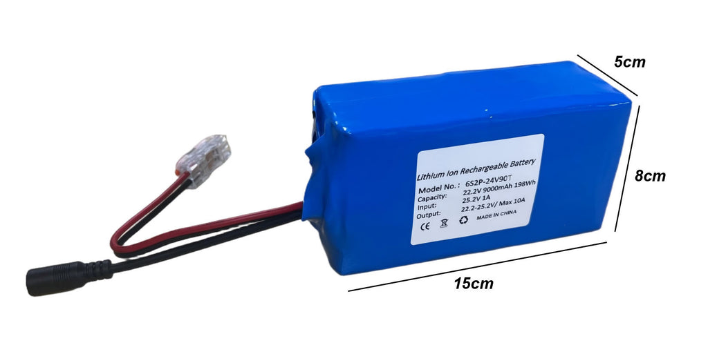 Seasider 24V 9Ah Rechargeable Lithium Battery, DC5521 Plug & Bare Leads Wire Replacement Battery with 24Volt Charger