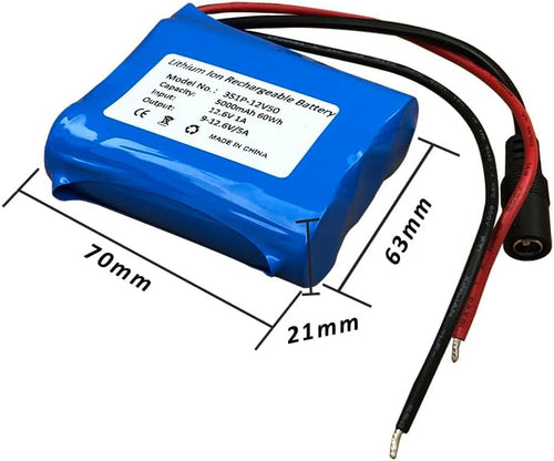 Seasider 12V 5000mAh Li-ion Battery Pack, Bare Leads Wire Lithium Replacement Battery with 12V Charger for 12 Volt Device RC Car, Robot, DIY, LED Light Strip