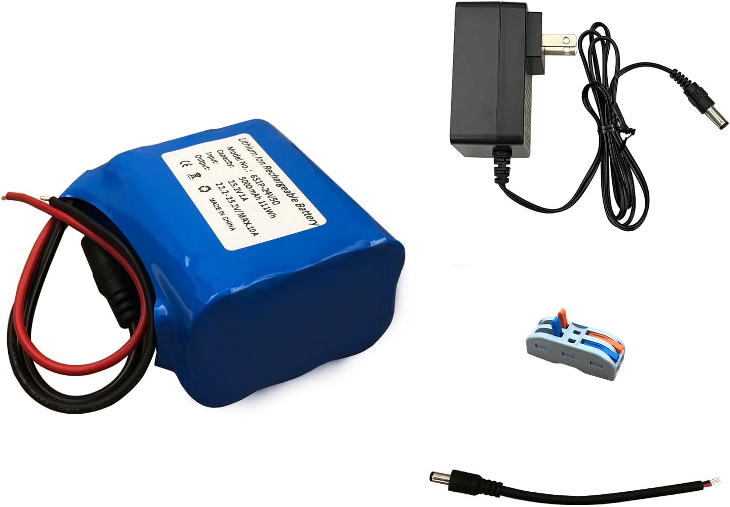 Seasider 24V 5Ah Rechargeable Li-ion Battery Pack, Portable Bare Leads Wire Replacement Battery with 24Volt Charger