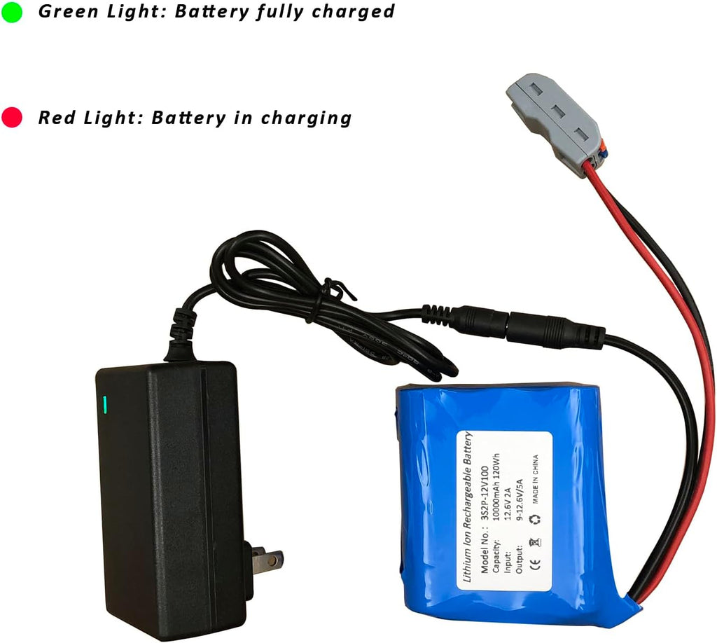 Seasider 12V 10000mAh Rechargeable Lithium Battery Pack, Bare Leads Wire Replacement Li-ion Battery with 12V Charger